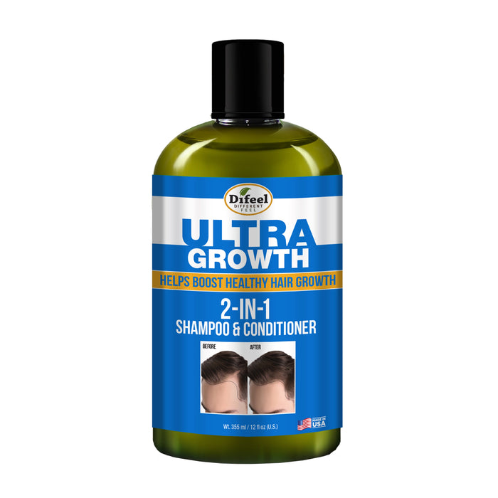 Difeel Mens Ultra Growth 2-in-1 Basil & Castor Oil Shampoo & Conditioner 12 oz. with Hair Oil 8oz. (2-PC SET)