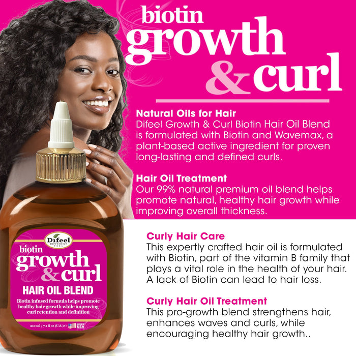 Difeel Biotin Growth and Curl Hair Oil Blend 7.1 oz.