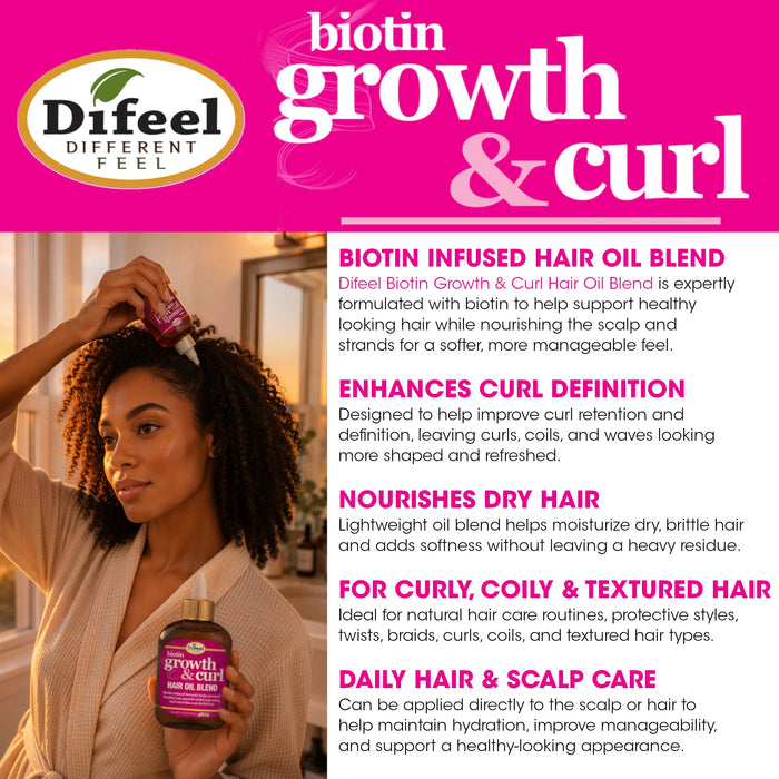 Difeel Biotin Growth and Curl Hair Oil Blend - Travel Size 2.5 oz.