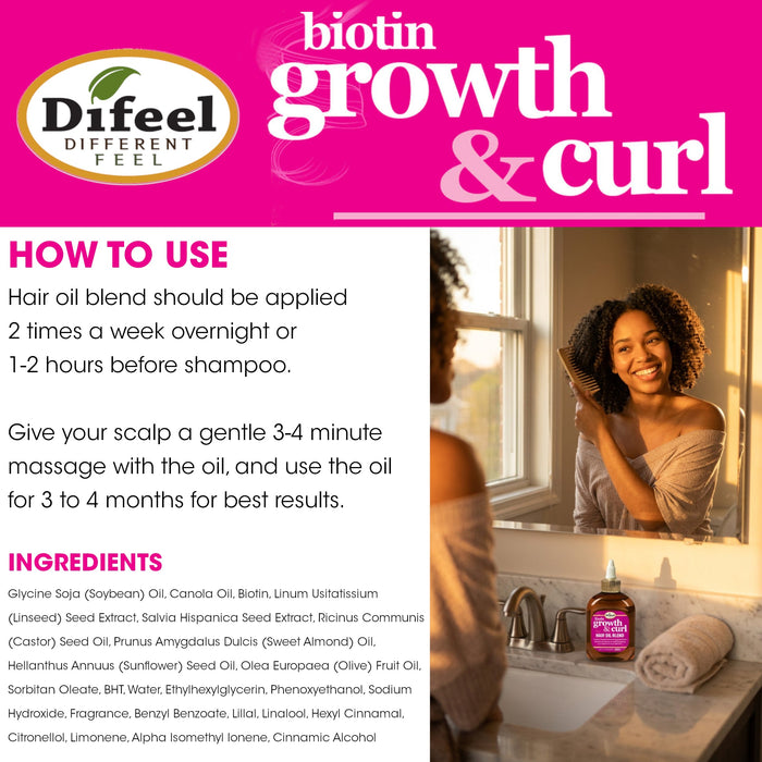 Difeel Biotin Growth and Curl Hair Oil Blend 7.1 oz.