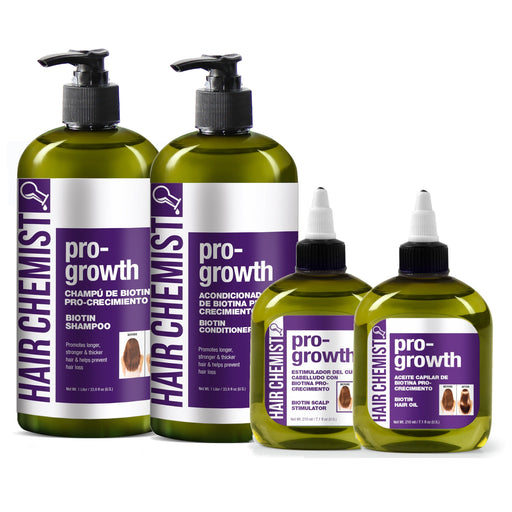 Hair Chemist Pro-Growth with Biotin Ultimate 4PC Shampoo & Conditioner Set- Includes 33.8oz Shampoo, 33.8oz Conditioner, 7.1oz Scalp Stimulator AND 7.1oz Hair Oil