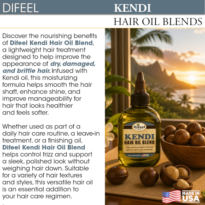 Difeel Kendi Hair Oil Blend for Damaged Hair - Travel Size 2.5 oz. (PACK OF 2)