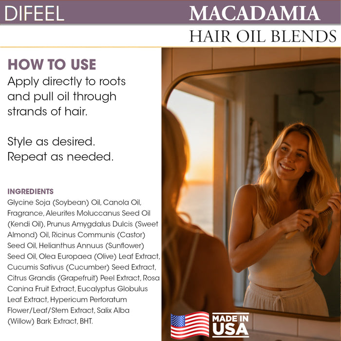 Difeel Macadamia Hair Oil Blend - Travel Size 2.5 oz.
