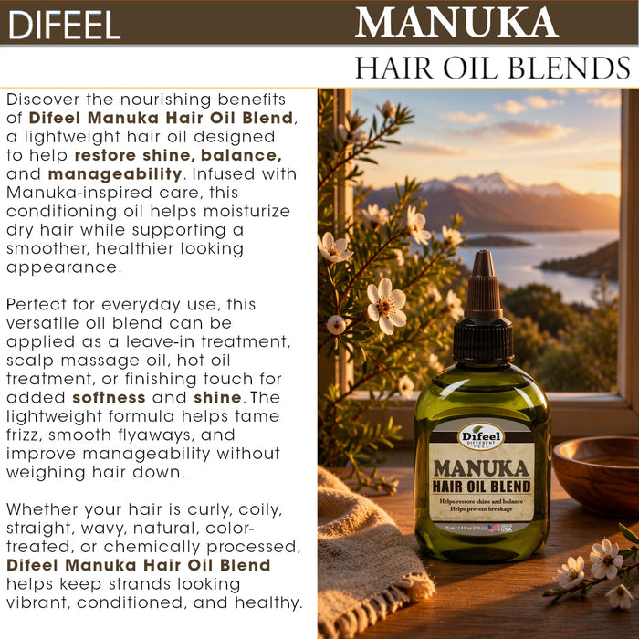 Difeel Manuka Hair Oil Blend - Travel Size 2.5 oz. (PACK OF 2)