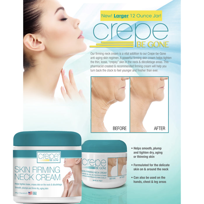 Crepe Be Gone Classic Body Souffle 12 oz. AND Firming Neck Cream 12 ounce (LARGE 2-PC SET)