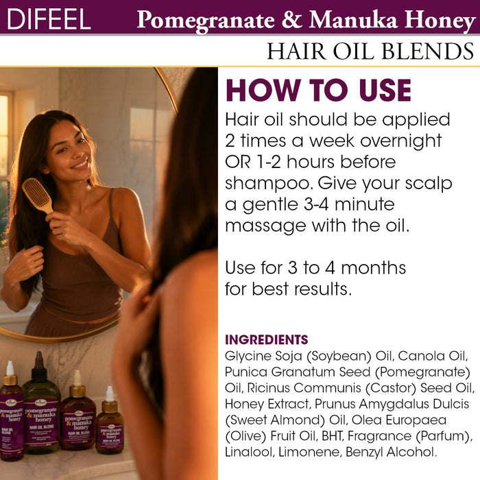 Difeel Elevated Pomegranate & Manuka Honey Hair Oil Blend 12 oz.