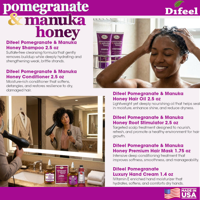 Difeel Pomegranate & Manuka Honey 6-PC Shampoo & Conditioner Hair Care Travel Set