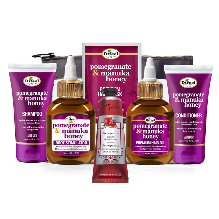 Difeel Pomegranate & Manuka Honey 6-PC Shampoo & Conditioner Hair Care Travel Set