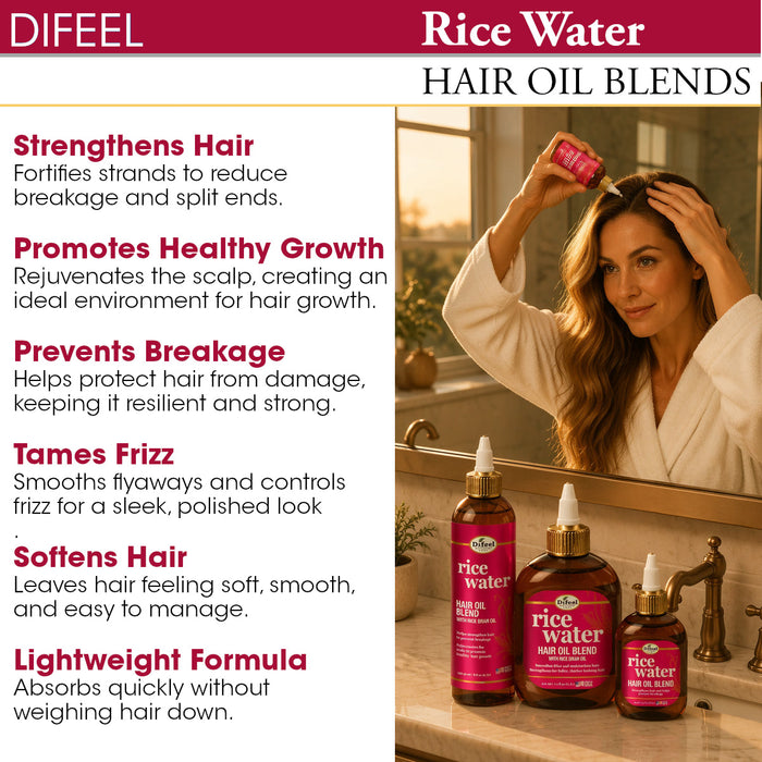 Difeel Rice Water Hair Oil Blend - Travel Size 2.5 oz.