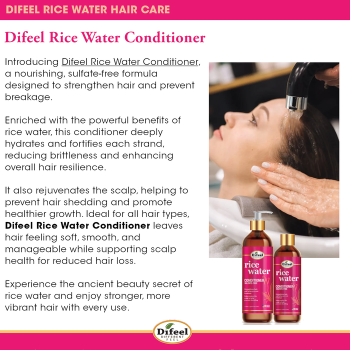 Difeel Rice Water Hair Care 3PC Shampoo & Conditioner & Leave in Set - Includes 33.8oz Shampoo, 33.8oz Conditioner, 8oz Leave in Spray