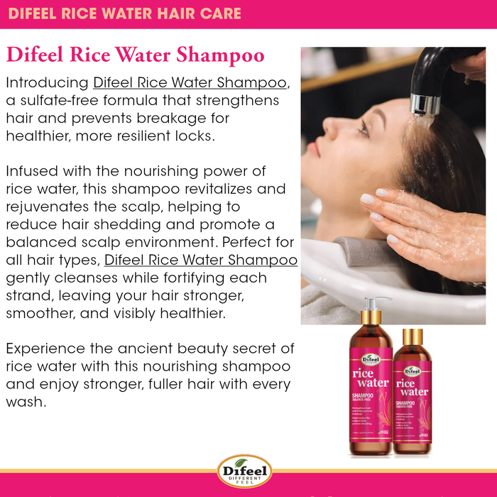 Difeel Rice Water Hair Care Ultimate Shampoo & Conditioner 6PC Set - Includes 33.8oz Shampoo, 33.8oz Conditioner, 12oz Hair Mask, 7.1oz Hair Oil, 7.1oz Root Stimulator & 8oz Leave in Spray