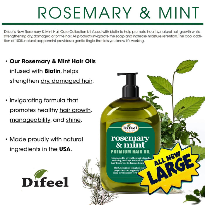 Difeel Rosemary and Mint Elevated Premium Hair Oil - Large 12 oz.