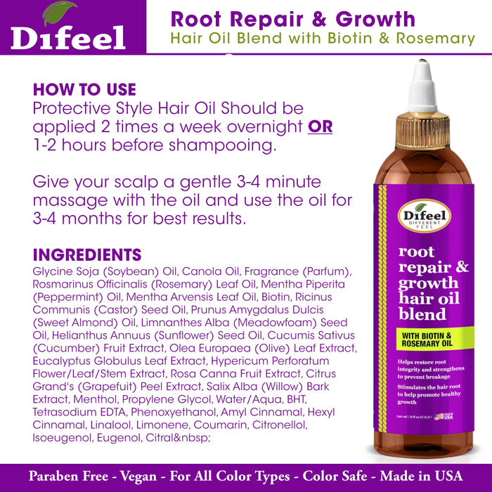 Difeel Protective Styles Root Repair and Growth Hair Oil Blend 8 oz.