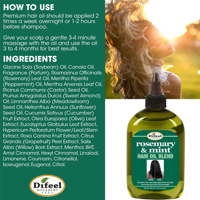 Difeel Rosemary and Mint Hair Oil Blend with Biotin 8 oz.