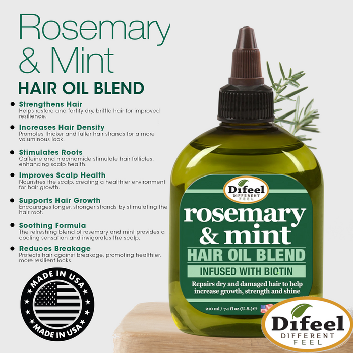 Difeel Rosemary and Mint Infused with Biotin Hair Oil Blend 7.1 oz.