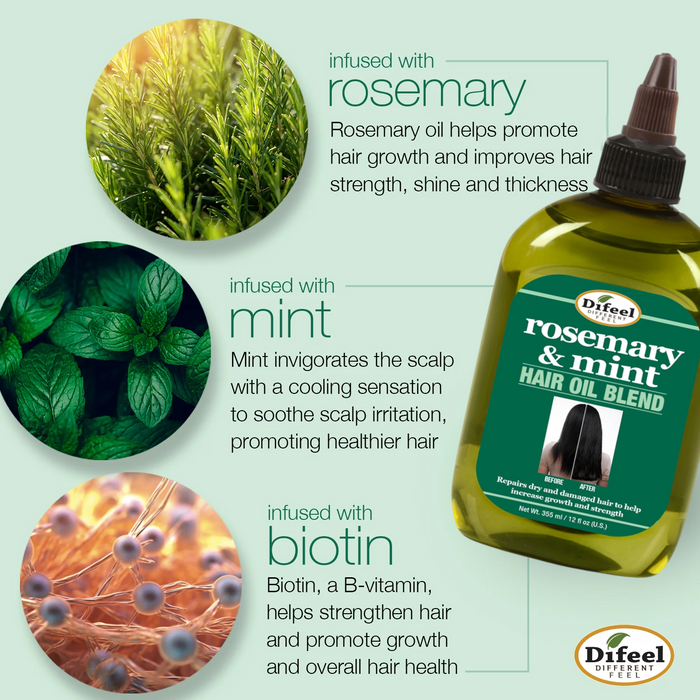Difeel Rosemary and Mint Infused with Biotin Hair Oil Blend - Large 12 oz.