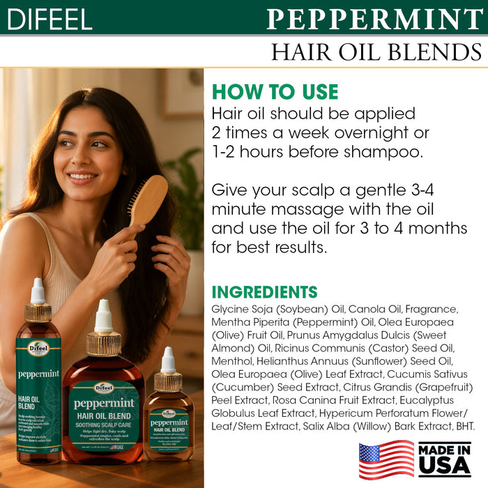 Difeel Peppermint Scalp Care Hair Oil Blend - Travel Size 2.5 oz.