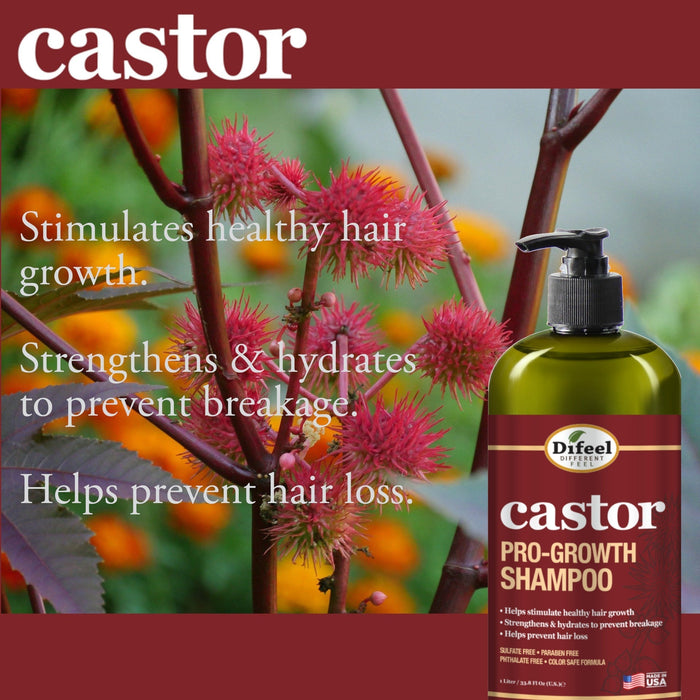 Difeel 4-PC Castor Pro-Growth Hair Growth: Cleansing & Growth Set - Includes 12 oz. Shampoo, 12 oz.  Conditioner, 12 oz.  Hair Mask & 2.5oz Root Stimulator