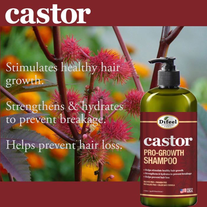 Difeel Castor Pro-Growth 3-PC Large Hair Care Set - Shampoo 33.8oz, Conditioner 33.8oz, & Hair Oil 8oz