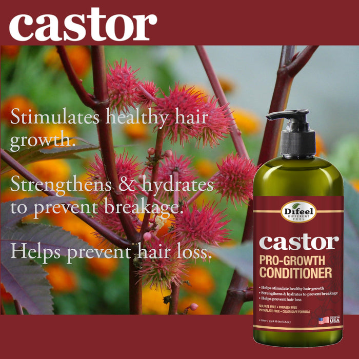 Difeel Castor Pro-Growth 4-PC Ultimate Hair Care Set - Shampoo 33.8oz, Conditioner 33.8oz, Hair Mask 12 oz.  & Hair Oil 8oz