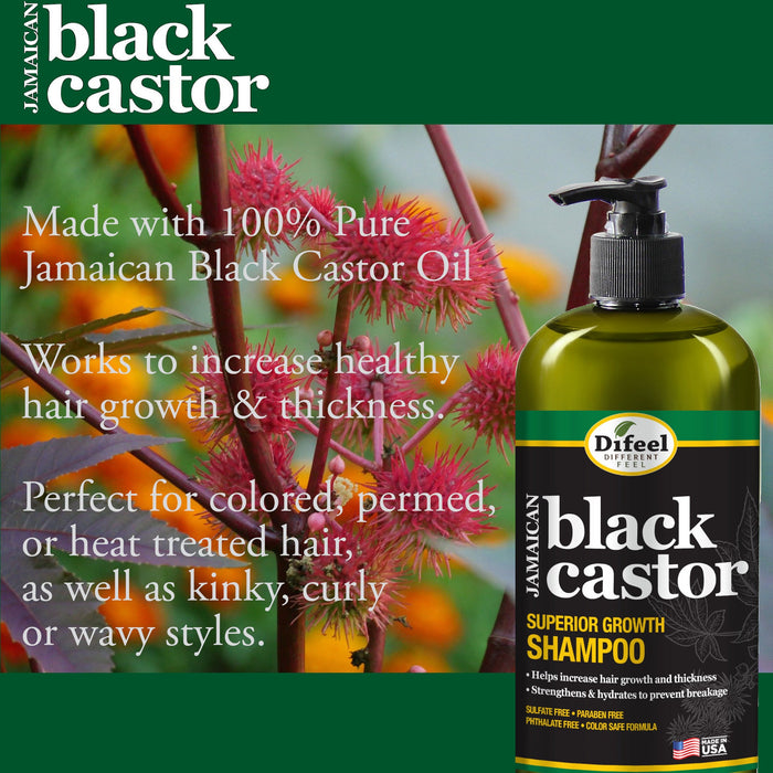 Difeel Superior Growth Jamaican Black Castor 4-PC Hair Treatment Set - Includes 12 oz. Shampoo, 12 oz. Hair Mask , 2.5 oz. Root Stimulator & 2.5 oz. Hair Oil