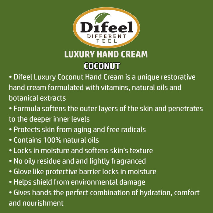 Difeel Luxury Moisturizing Hand Cream - Coconut Oil 1.4 oz.