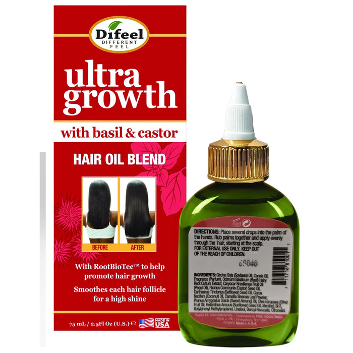 Difeel Ultra Growth Basil & Castor Hair Oil Blend for Growth - Travel Size 2.5 oz.