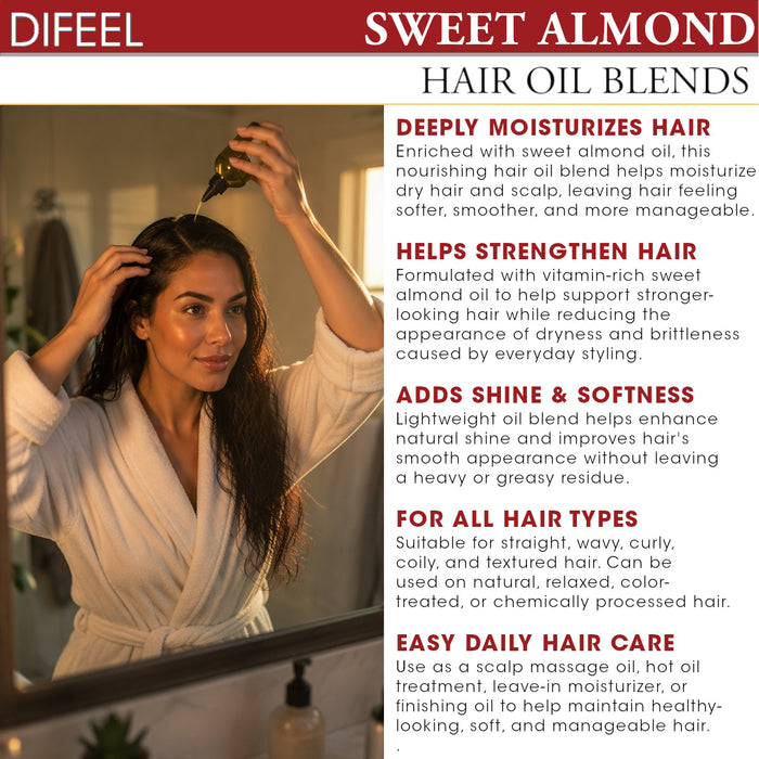 Difeel Sweet Almond Oil Hair Oil Blend - Travel Size 2.5 oz.