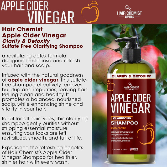 Hair Chemist Apple Cider Vinegar Clarify & Detoxify Clarifying Sulfate Free Shampoo 33.8 Ounces