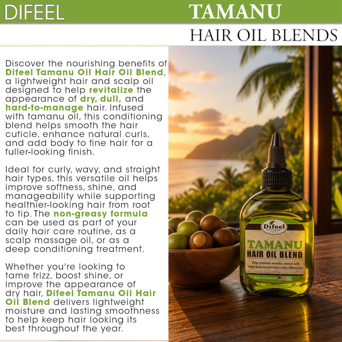 Difeel Tamanu Oil Hair Oil Blend - Travel Size 2.5 oz.