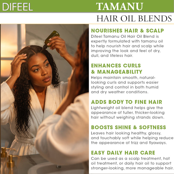 Difeel Tamanu Oil Hair Oil Blend - Travel Size 2.5 oz.