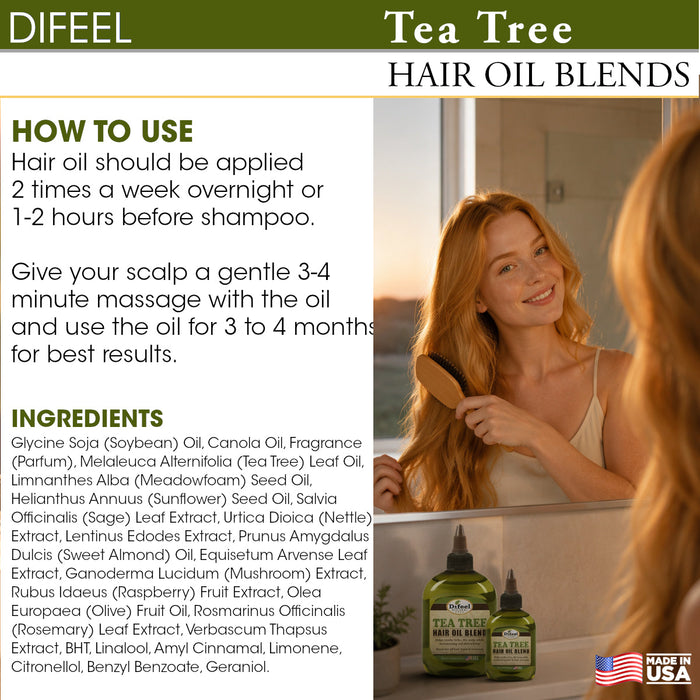 Difeel Tea Tree Hair Oil Blend - Travel Size 2.5 Ounces (PACK OF 2)