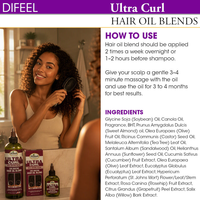 Difeel Ultra Curl Hair Oil Blend - Curl Boosting Hair Oil - Travel Size 2.5 oz.