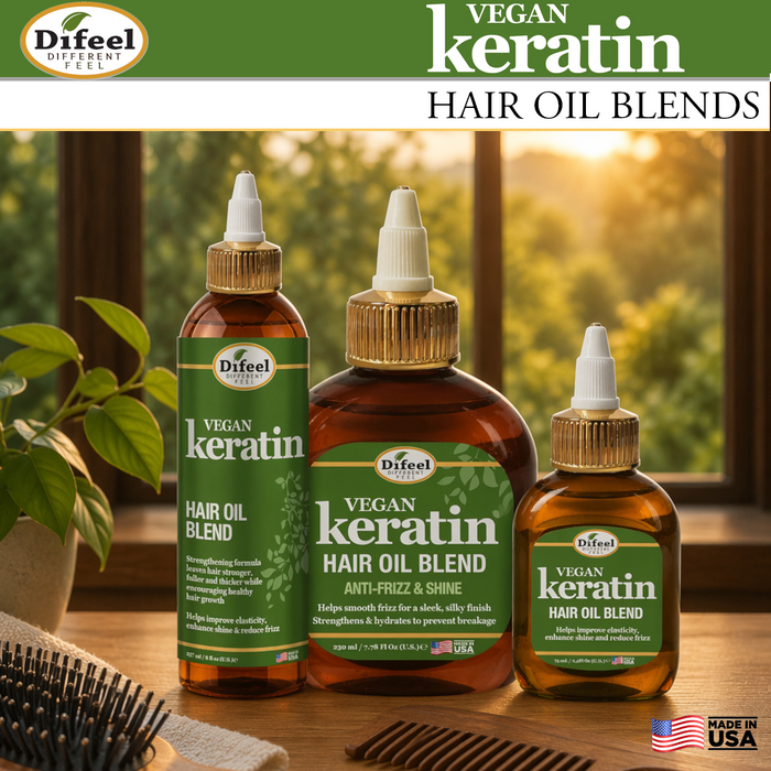 Difeel Vegan Keratin Hair Oil Blend - Anti Frizz & Shine 7.1 oz.