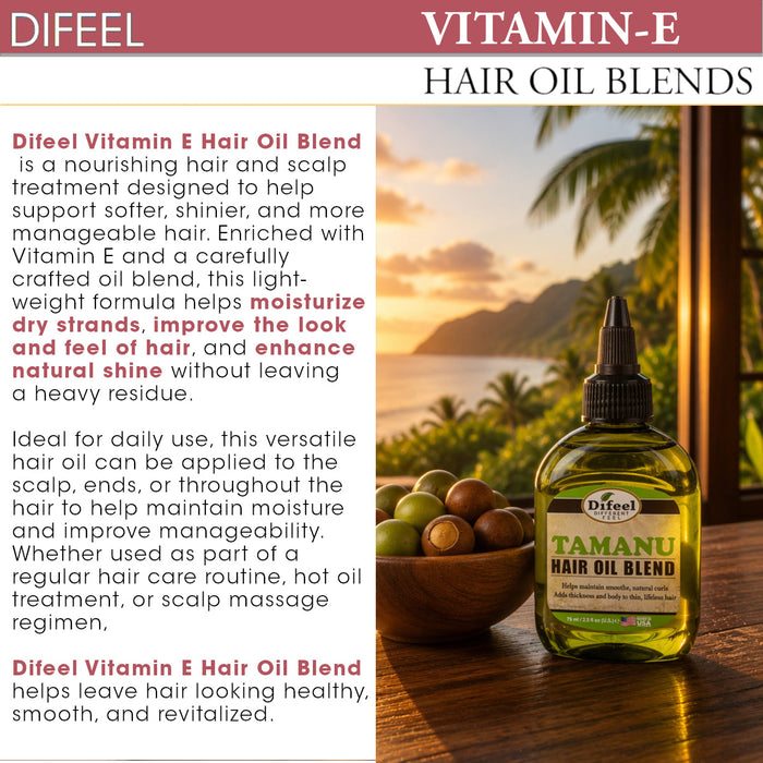 Difeel Vitamin E Hair Oil Blend 7.1 oz. - Deluxe 2-PC Gift Set