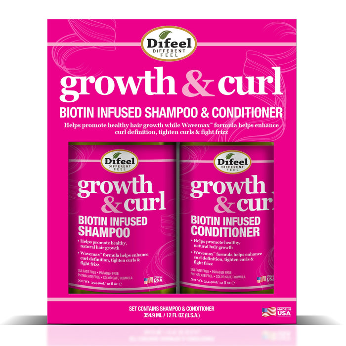 Difeel Growth and Curl Biotin Shampoo 12oz & Conditioner 12oz 2-PC Gift Box
