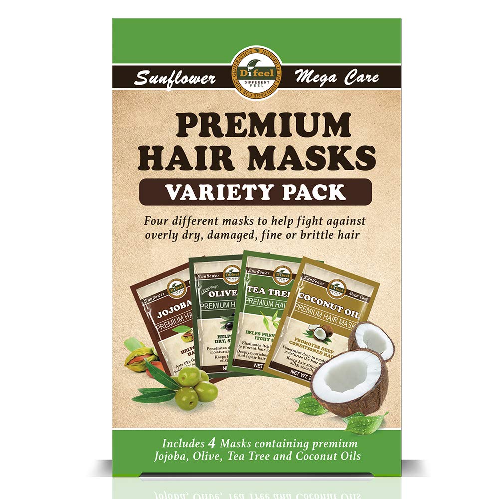 Difeel Premium Hair Mask Variety Pack: Tea Tree, Coconut, Vitamin E, Macadamia OIls