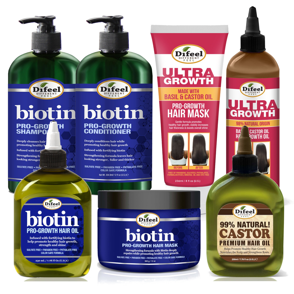 Difeel Biotin Ultra Growth Beauty Bomb for Hair Growth 7-Piece Shampoo, Conditioner & More Set