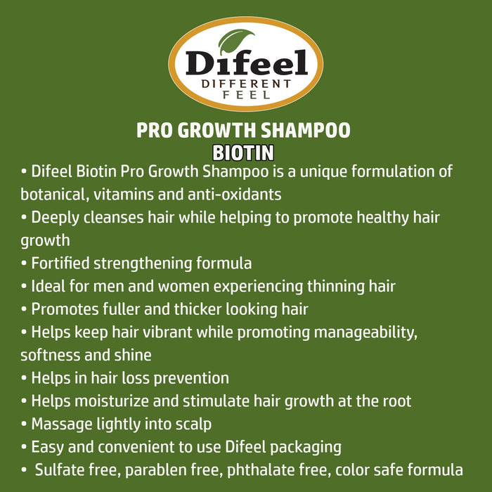 Difeel Pro-Growth Biotin Shampoo 12 oz. (VALUE PACK OF 2)
