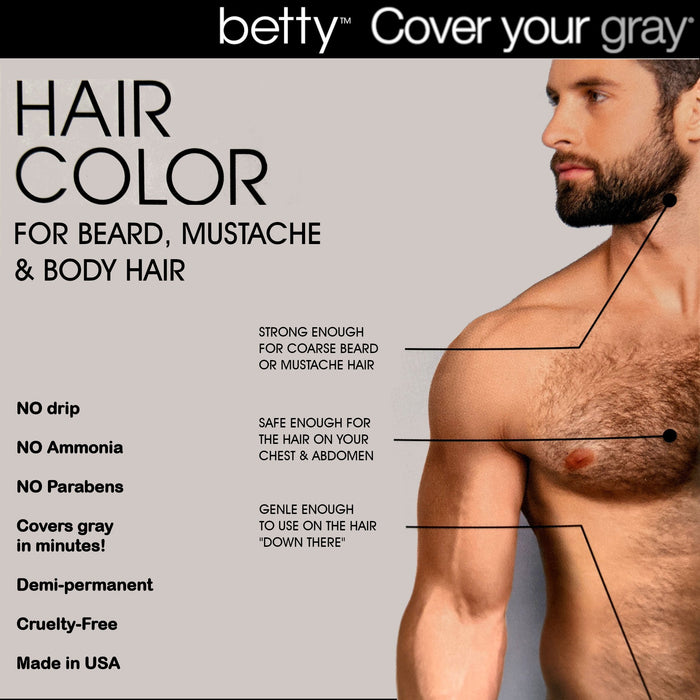 Betty Cover Your Gray Mens Hair Color for Beard, Mustache & Body Hair - Black