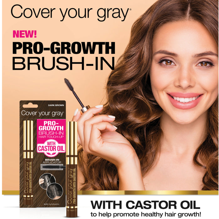 Cover Your Gray Pro-Growth Brush-in Hair Touch-up w Castor Oil - 4 Color Options