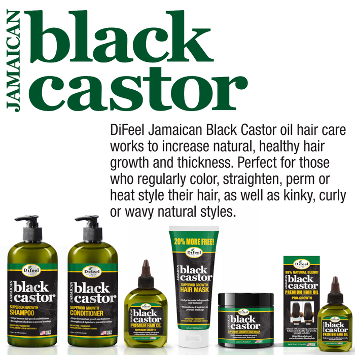 Difeel Jamaican Black Castor Superior Growth 3-PC Hair Care Set - Includes 12 oz Shampoo, 12 oz Hair Mask & 2.5 oz. Root Stimulator