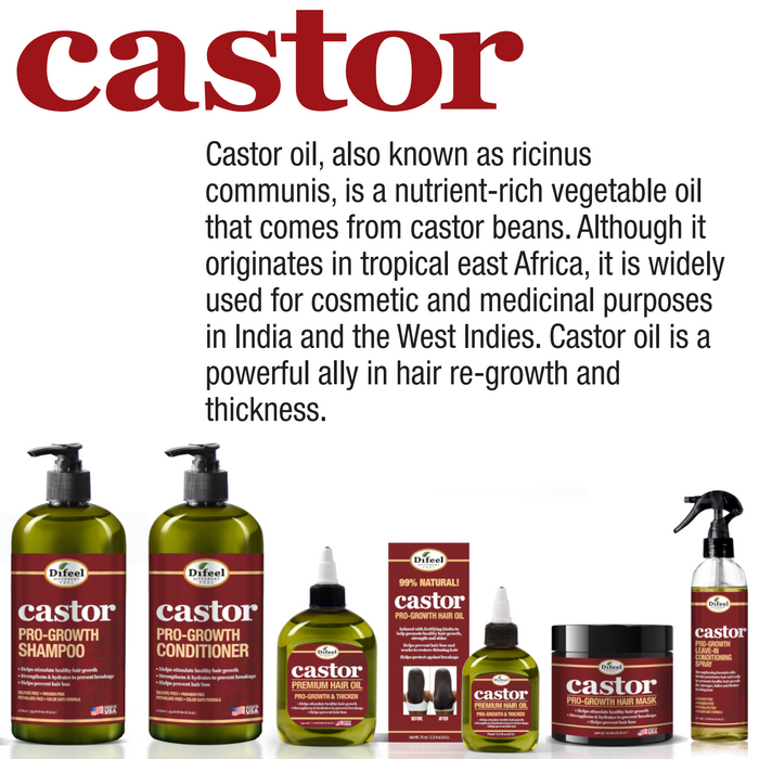 Difeel Pro-Growth with Castor Oil 3-PC Large Hair Care Set - Shampoo 33.8oz, Conditioner 33.8oz, & Hair Oil 8oz