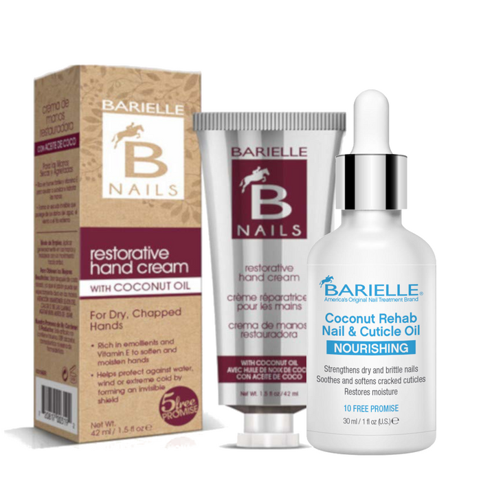 Barielle Cuticle Care Duo 2-PC Set - Coconut Rehab Nail Treatment & Restorative Hand Cream - Barielle - America's Original Nail Treatment Brand