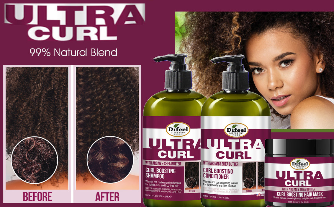 Difeel Ultra Curl Enhancing 3PC Hair Care Set: Shampoo, Conditioner, & Hair Mask
