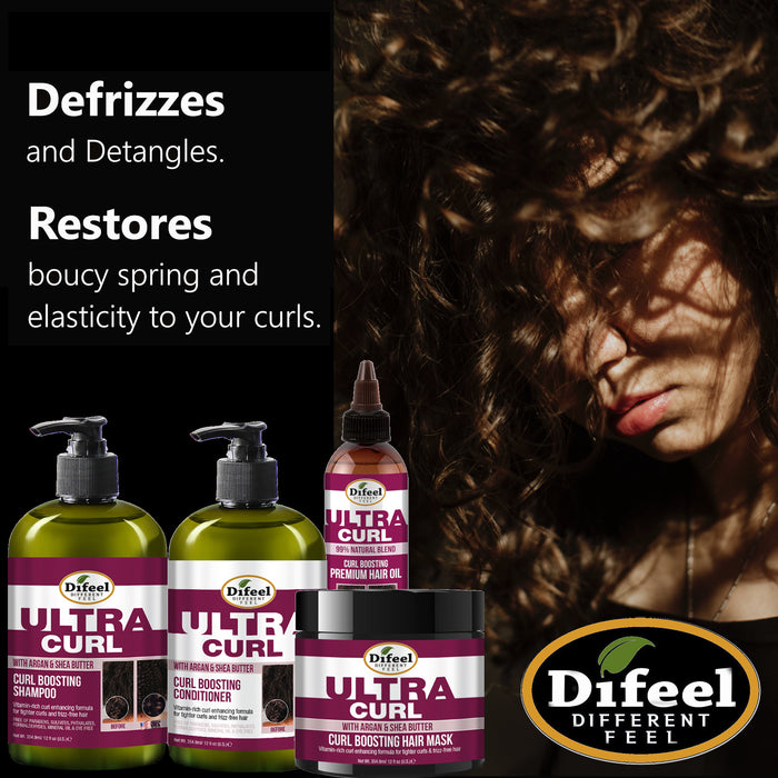Difeel Ultra Curl 4PC Hair Care Set: Shampoo, Conditioner, Hair Mask & Hair Oil