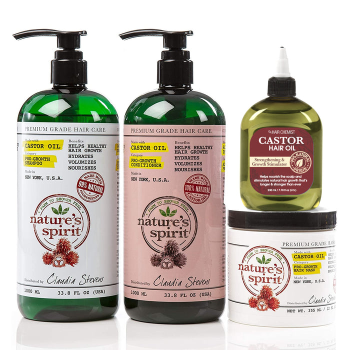 Nature's Spirit Castor Oil Shampoo and Conditioner Collection 4-Piece Hair Care Collection