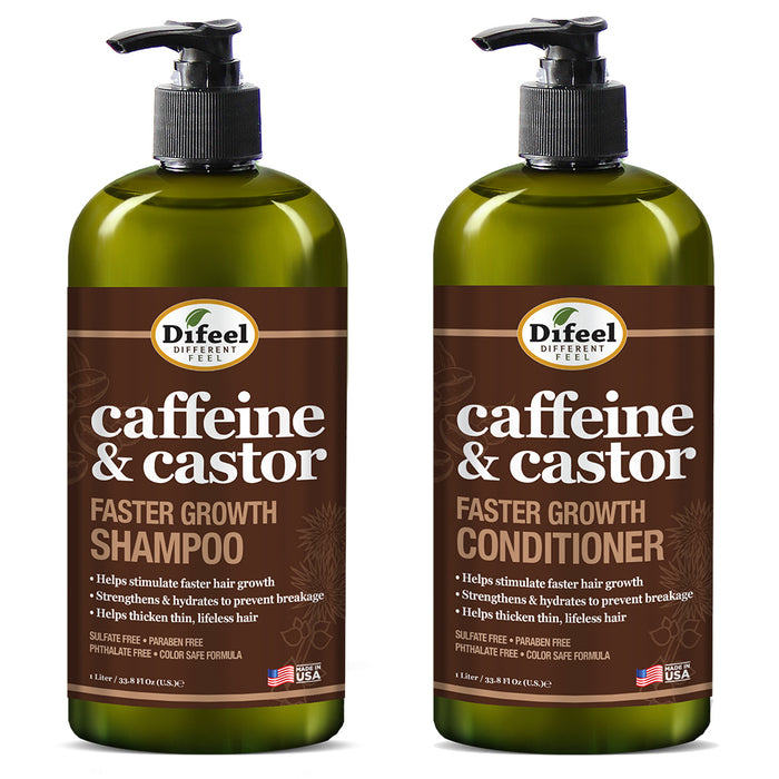 Difeel 2-PC Caffeine & Castor Shampoo & Conditioner 2 PC Set 33.8 oz. Each