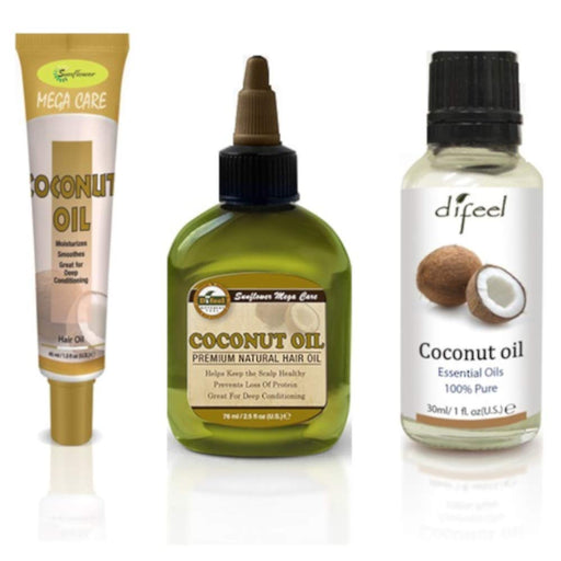 Difeel Hair & Essential Oil-Coconut Oil 3 Piece Set- Moisturizes & Soothes Hair