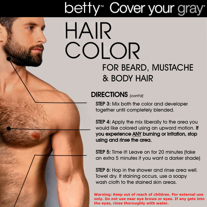 Betty Cover Your Gray Mens Hair Color for Beard, Mustache & Body Hair - Black